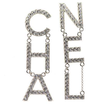 Chanel Crystal Cha-Nel Logo Drop Earrings Gold 1 of 4