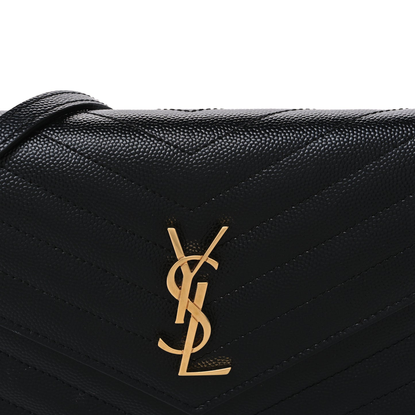 Grain De Poudre Matelasse Chevron Monogram Envelope Chain Wallet Black