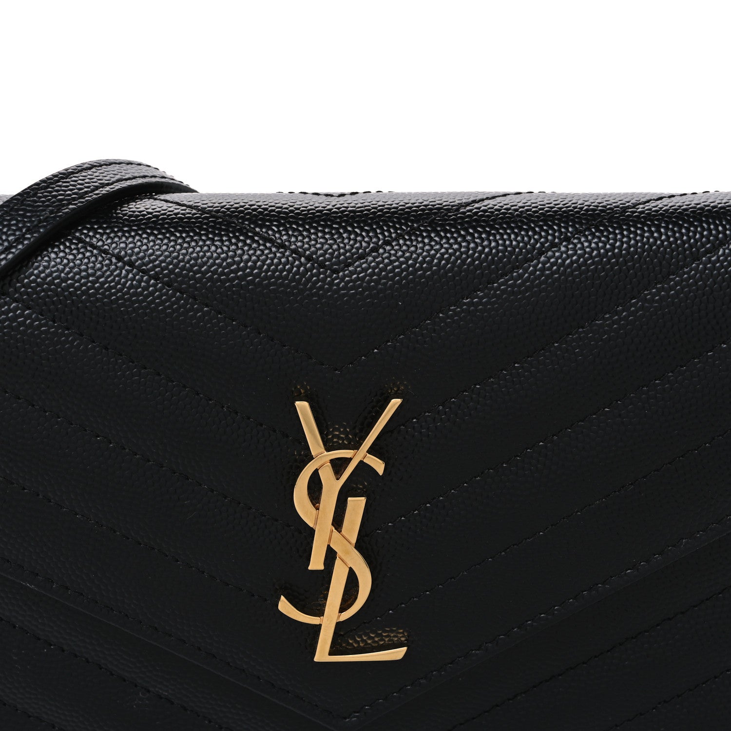 Saint Laurent Grain De Poudre Matelasse Chevron Monogram Envelope Chain Wallet Black 7 of 9