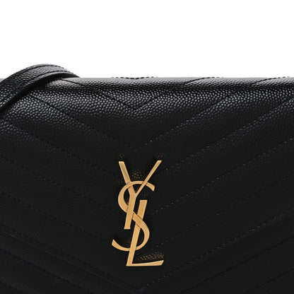 Saint Laurent Grain De Poudre Matelasse Chevron Monogram Envelope Chain Wallet Black 7 of 9