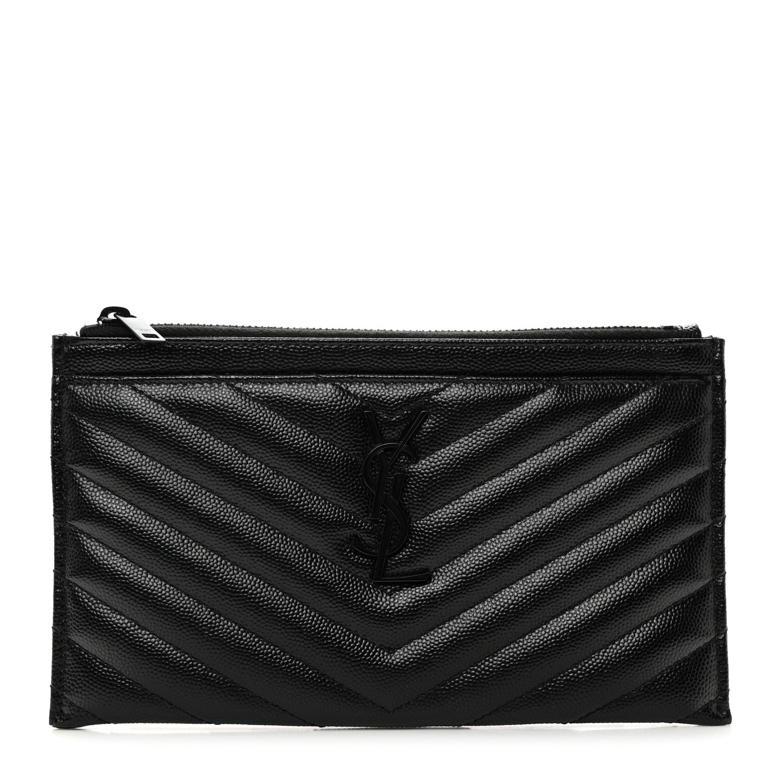 Saint Laurent Grain De Poudre Chevron Monogram Bill Pouch Black 1 of 8