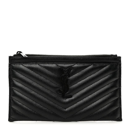 Saint Laurent Grain De Poudre Chevron Monogram Bill Pouch Black 1 of 8