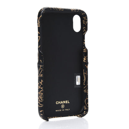 Chanel Lambskin Quilted iPhone XR Coco Tech Egyptian Graffiti Case Black Gold 3 of 15