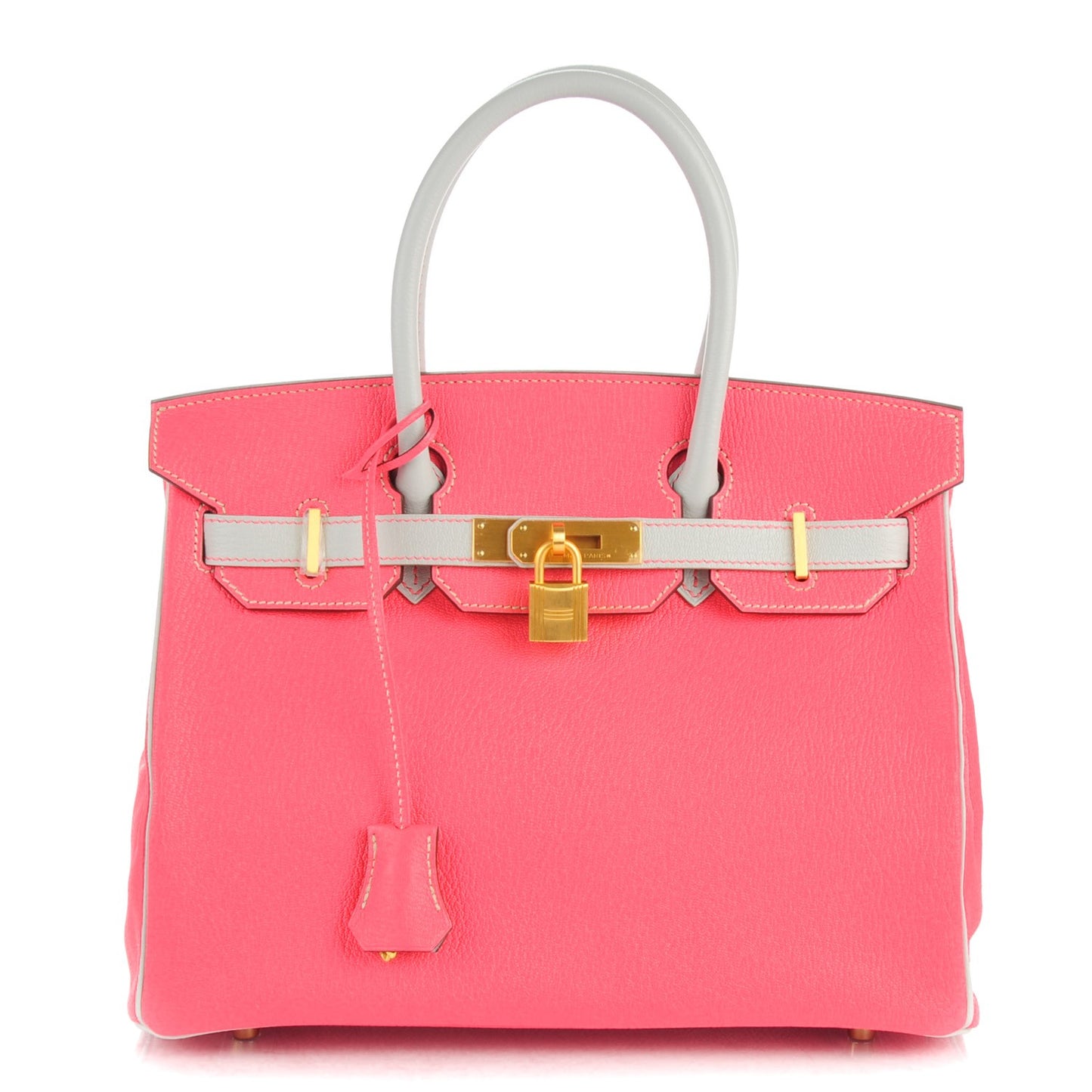 Chevre Mysore Bi-Color Horseshoe Birkin 30 Rose Lipstick Gris Perle