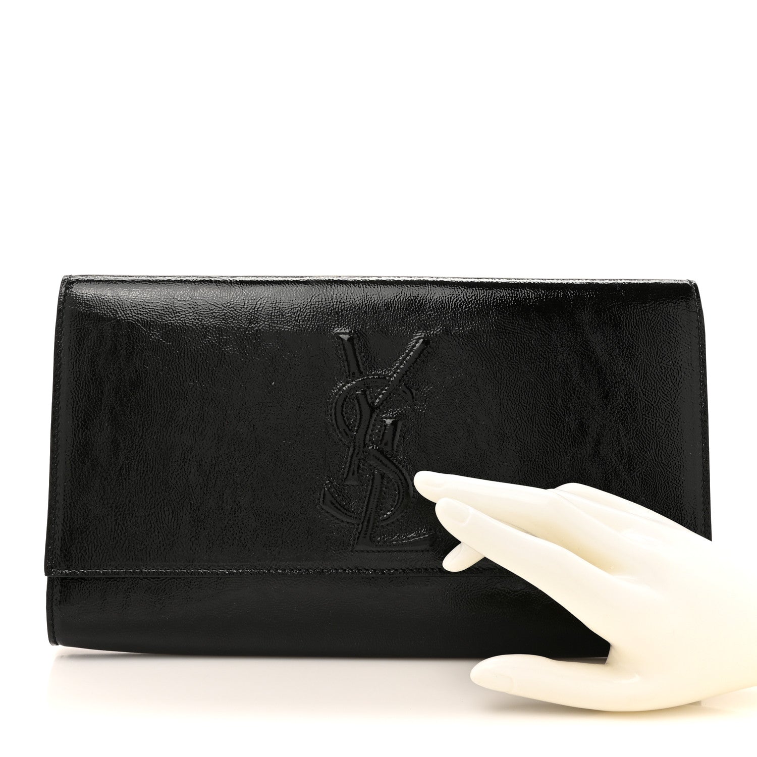 Saint Laurent Textured Patent Monogram Large Belle De Jour Clutch Black 2 of 7