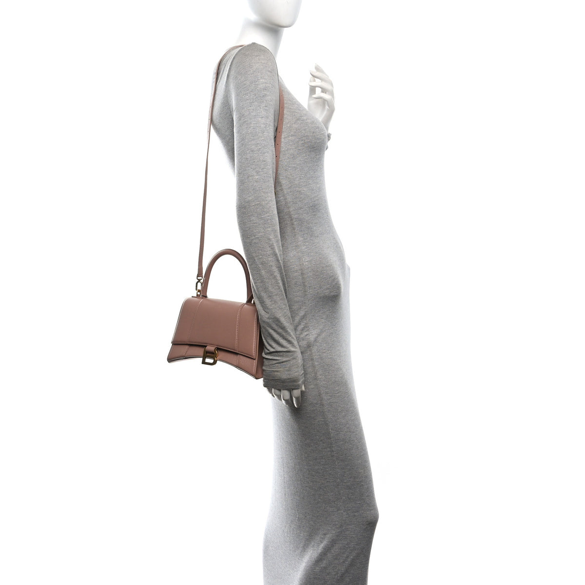 Grained Calfskin Small Hourglass Top Handle Bag Nude Beige