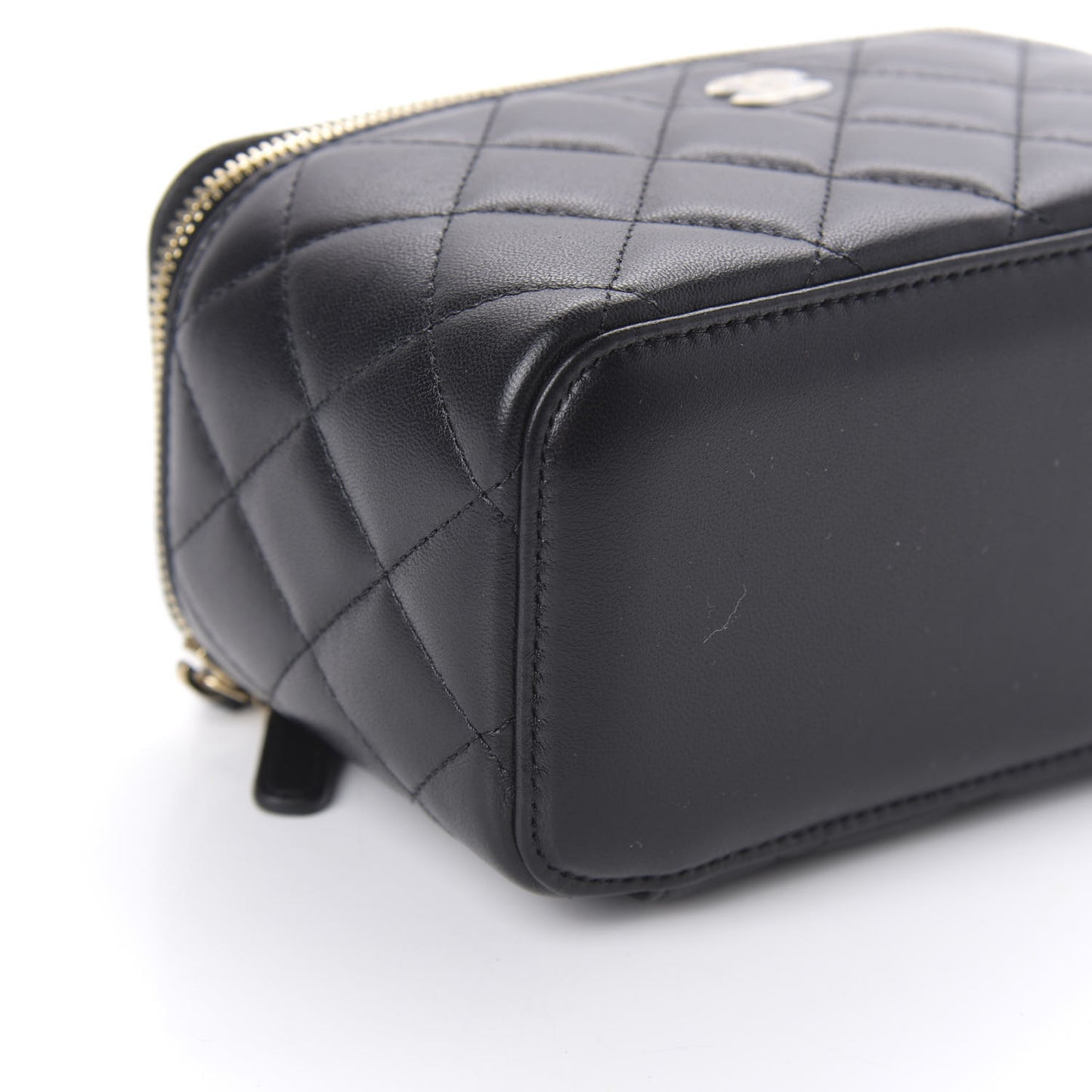 Lambskin Quilted Small Vanity Case With Chain Black