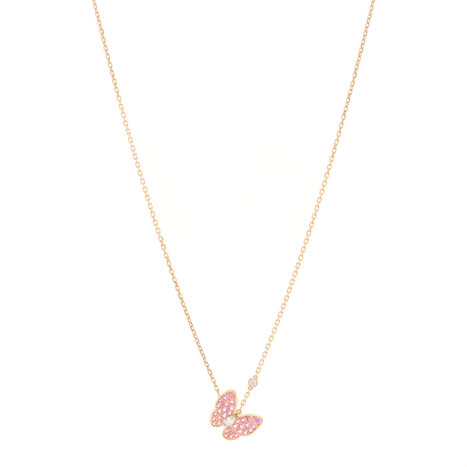 Van Cleef & Arpels 18K Rose Gold Diamond Pink Sapphire Two Butterfly Pendant Necklace 1 of 5