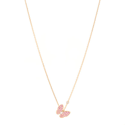 Van Cleef & Arpels 18K Rose Gold Diamond Pink Sapphire Two Butterfly Pendant Necklace 1 of 5
