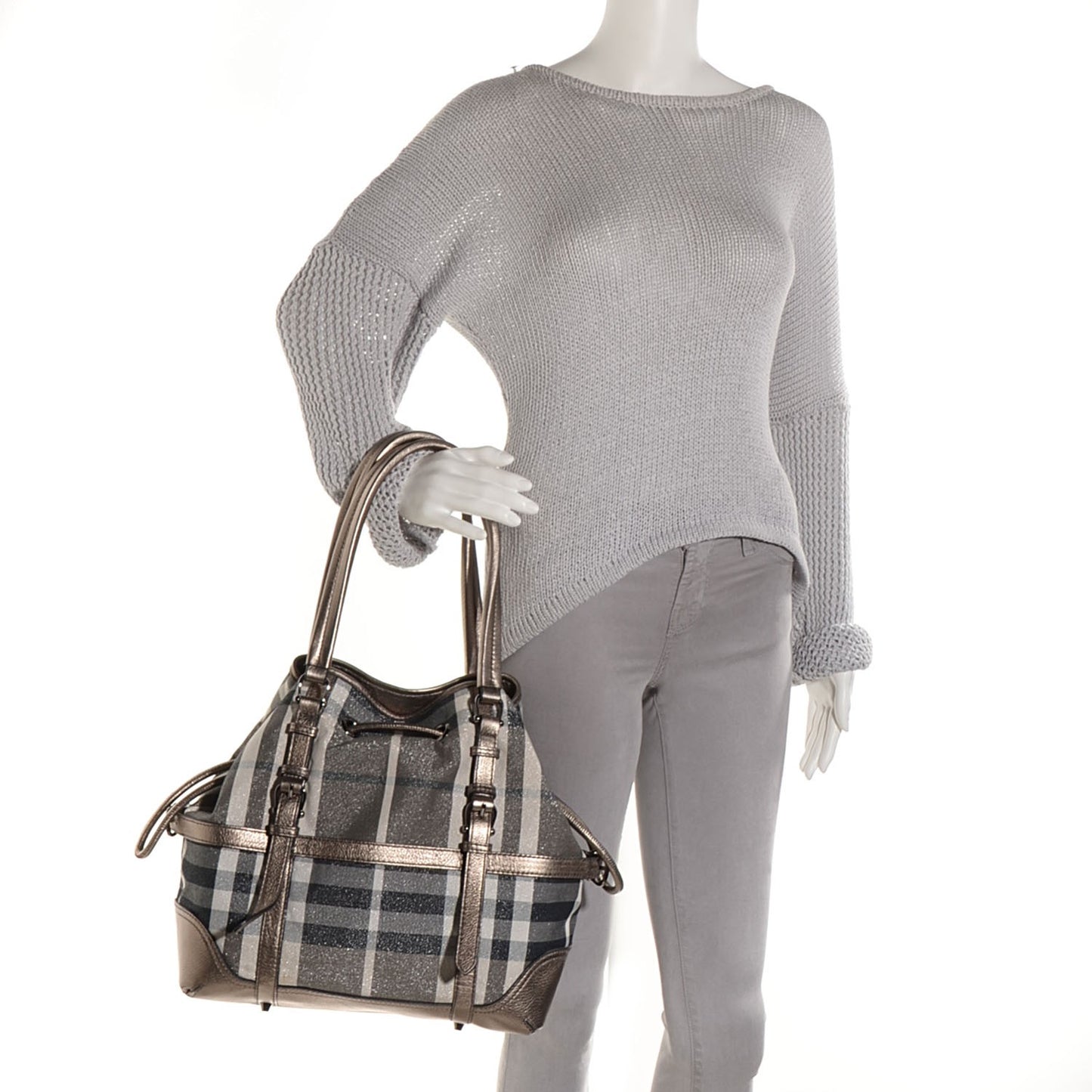 Leather Shimmer Check Tote