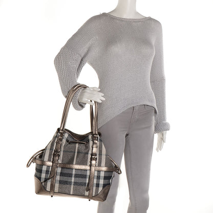 Burberry Leather Shimmer Check Tote 2 of 8