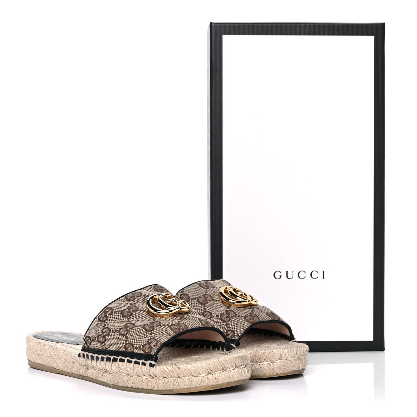 Monogram Matelasse GG Marmont Espadrille 20mm Slide Sandals 38 Beige Ebony Black