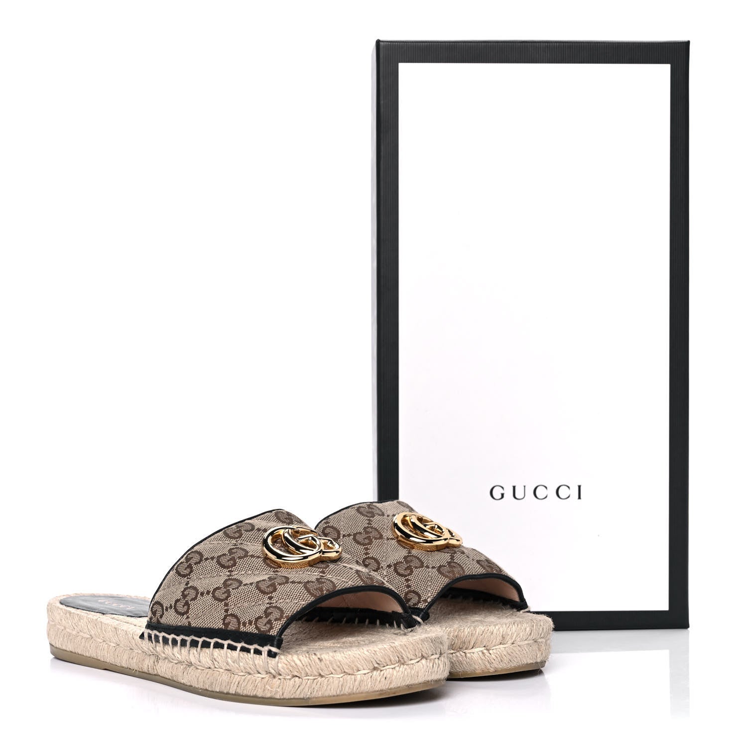 Gucci Monogram Matelasse GG Marmont Espadrille 20mm Slide Sandals 38 Beige Ebony Black 11 of 11