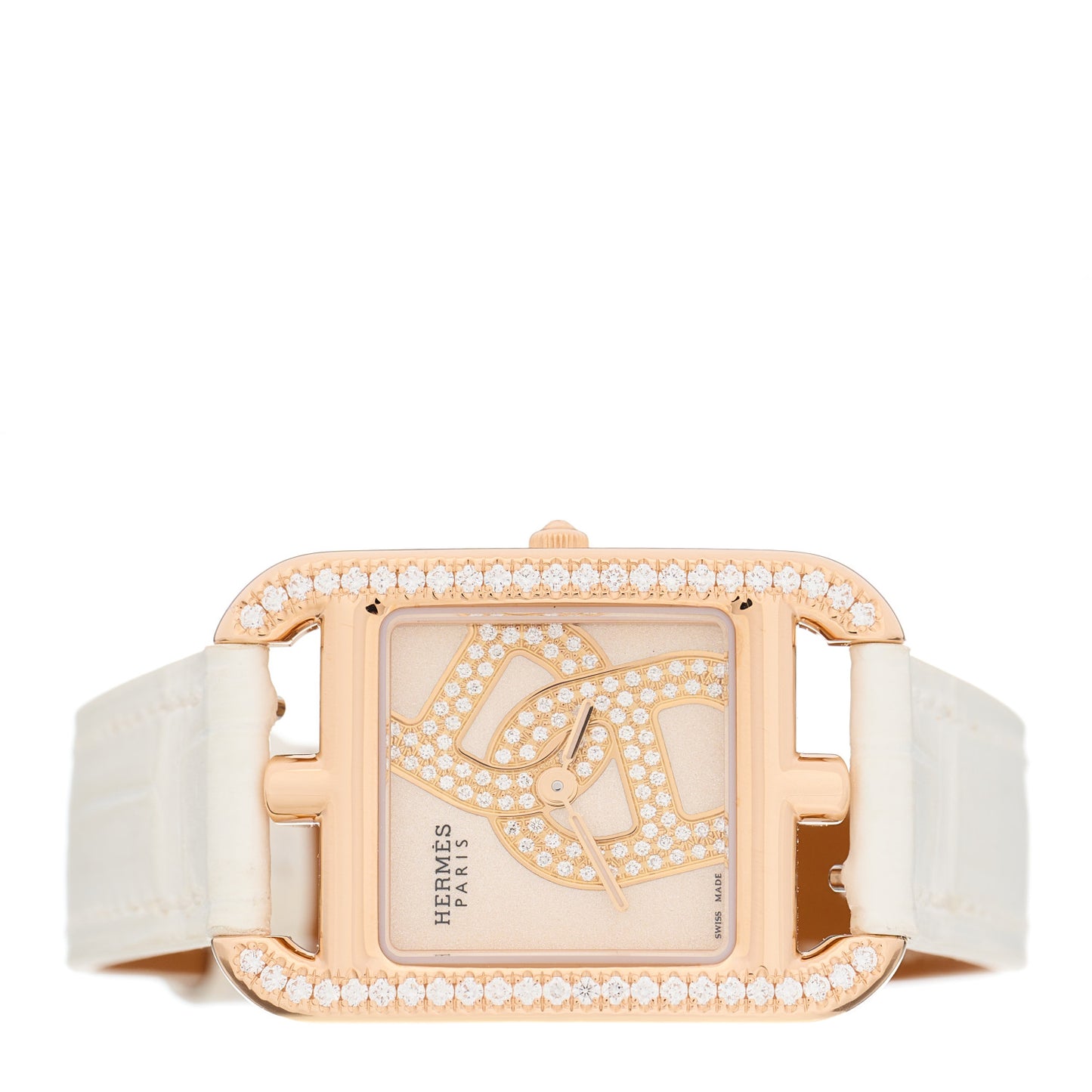 18K Rose Gold Alligator Diamond Bezel 23mm Cape Cod Chaine d'Ancre Joaillier Quartz Watch Blanc