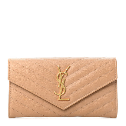 Saint Laurent Grain De Poudre Matelasse Chevron Monogram Flap Wallet Dark Latte 1 of 4