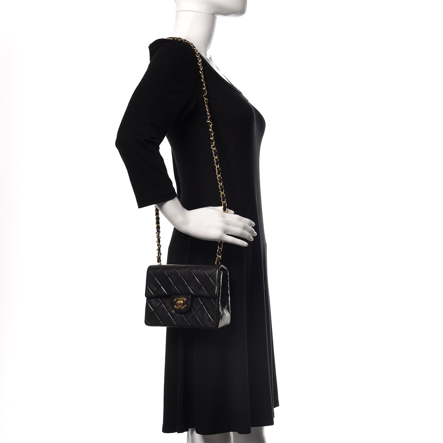 Lambskin Quilted Mini Square Flap Black