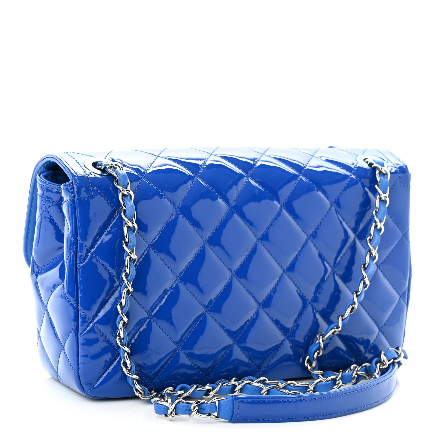 Chanel Patent Quilted Large Coco Shine Flap Blue 3 of 11