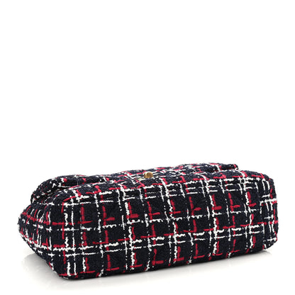 Chanel Tweed Quilted Large Chanel 19 Flap Navy Blue White Red 4 of 10