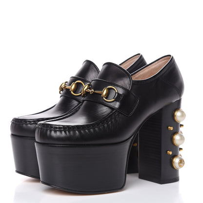 Gucci Malaga Kid Pearl Studded Vegas Platform Loafers 36 Black 3 of 10