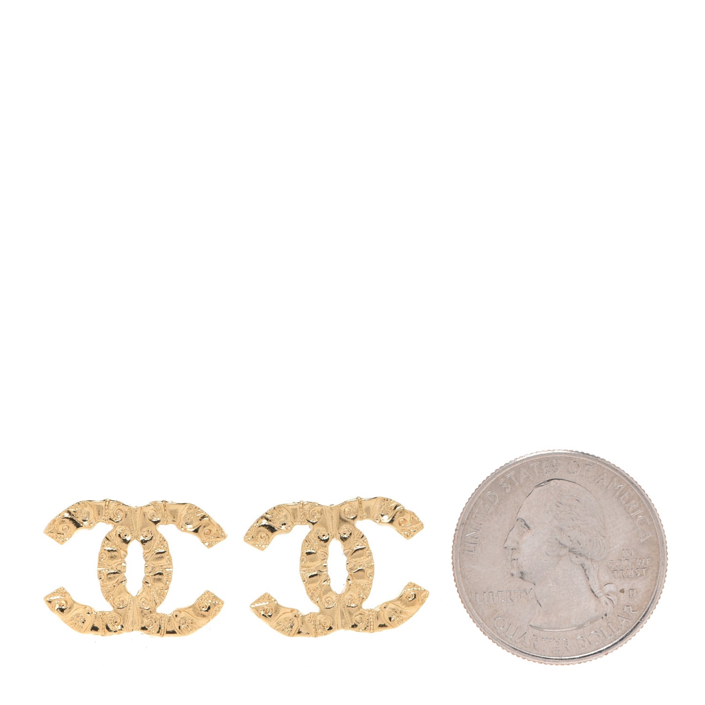 Metal Textured CC Earrings Gold