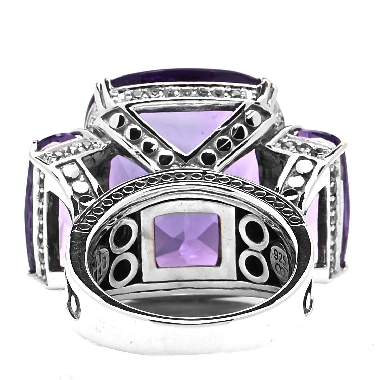 John Hardy Sterling Silver Amethyst White Sapphire Three Stone Cocktail Ring 54 7 3 of 5