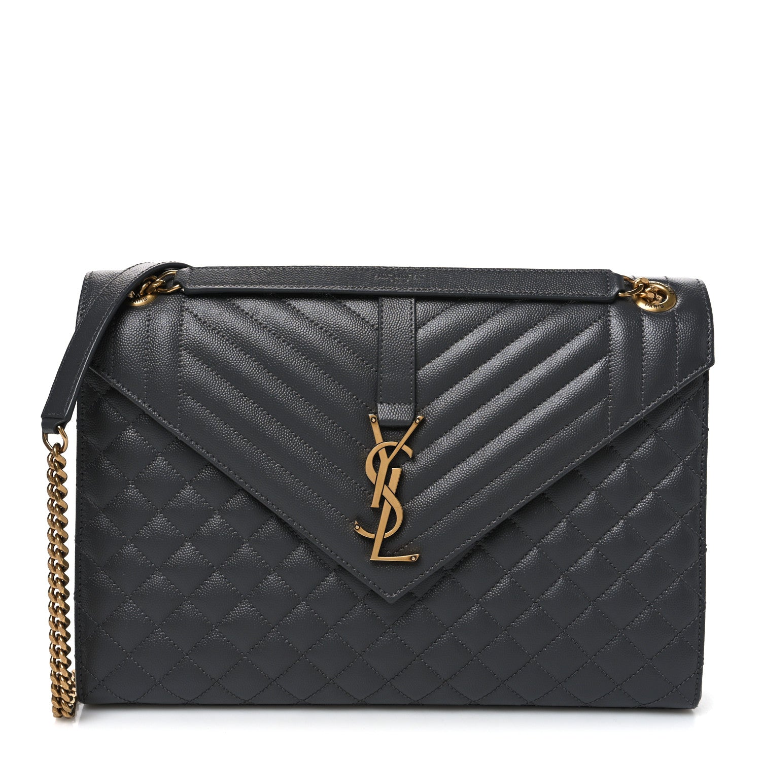 Saint Laurent Grain De Poudre Textured Mixed Matelasse Triquilt Large Monogram Satchel Anthracite 1 of 10