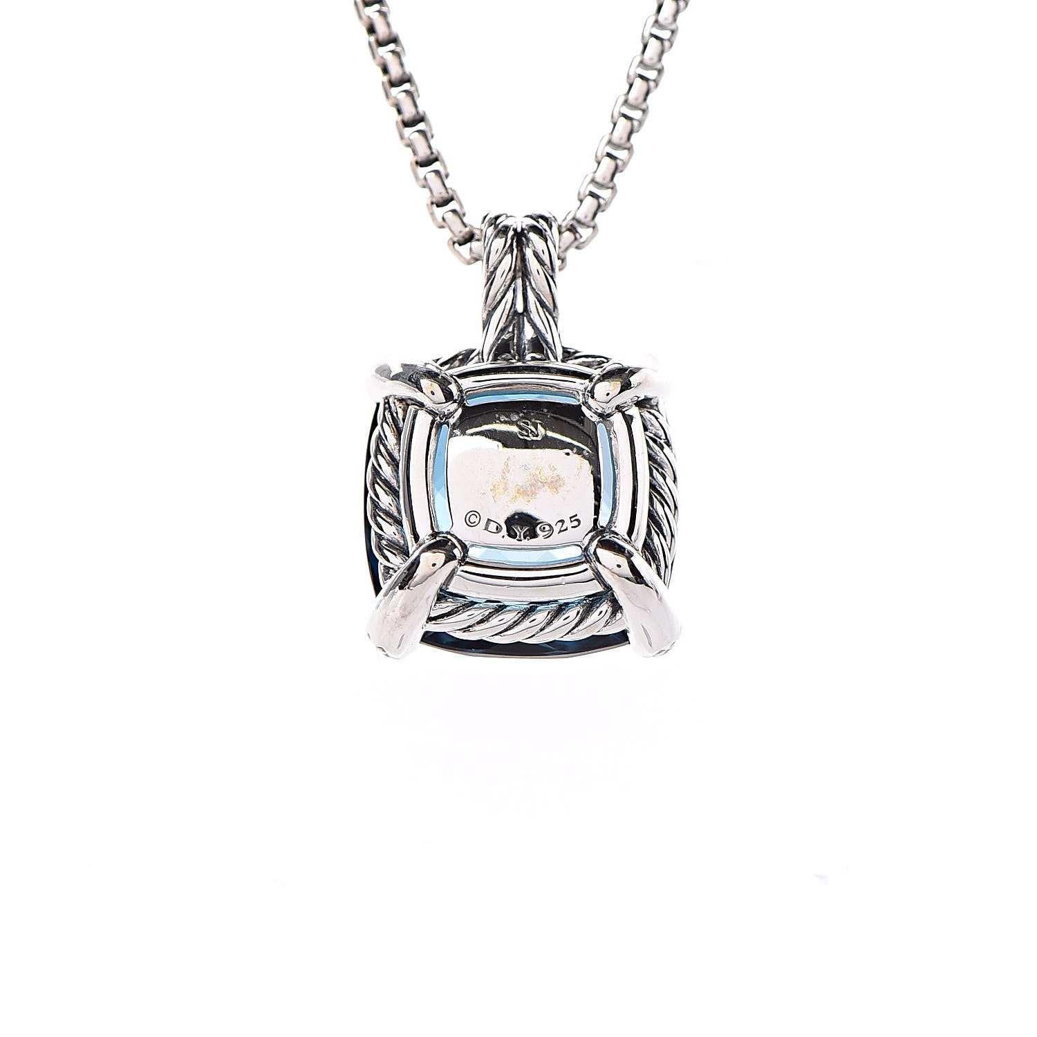 David Yurman Sterling Silver Diamond Hampton Blue Topaz 14mm Chatelaine Pendant Necklace 6 of 7