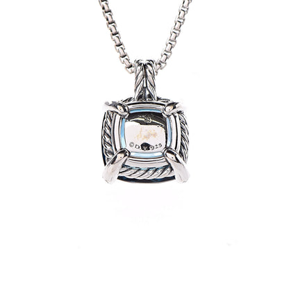 David Yurman Sterling Silver Diamond Hampton Blue Topaz 14mm Chatelaine Pendant Necklace 6 of 7