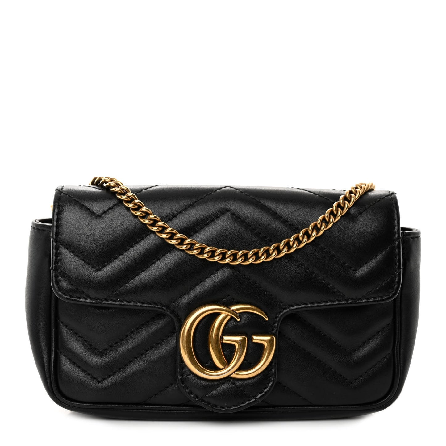 Calfskin Matelasse Super Mini GG Marmont Shoulder Bag Black