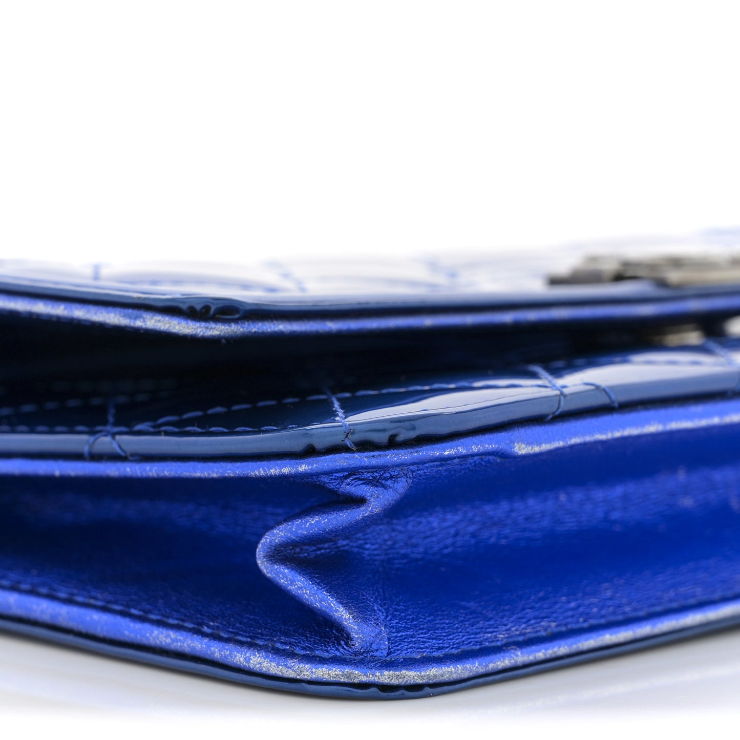 Metallic Patent Calfskin Quilted Boy Wallet on Chain WOC Blue