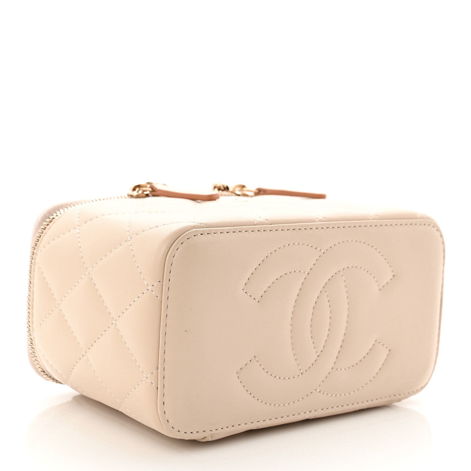 Chanel Lambskin Quilted Small Top Handle Vanity Case With Chain Ecru Dark Beige 4 of 11