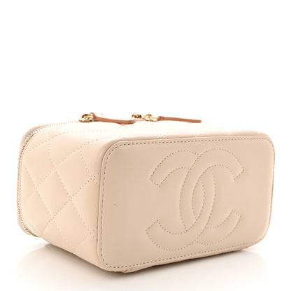 Chanel Lambskin Quilted Small Top Handle Vanity Case With Chain Ecru Dark Beige 4 of 11