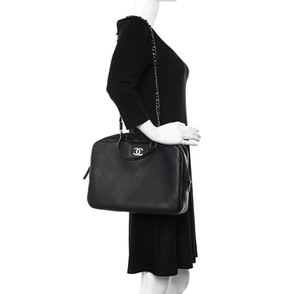 Chanel Calfskin Diamond Stitched Top Handle Bowling Bag Black 2 of 10