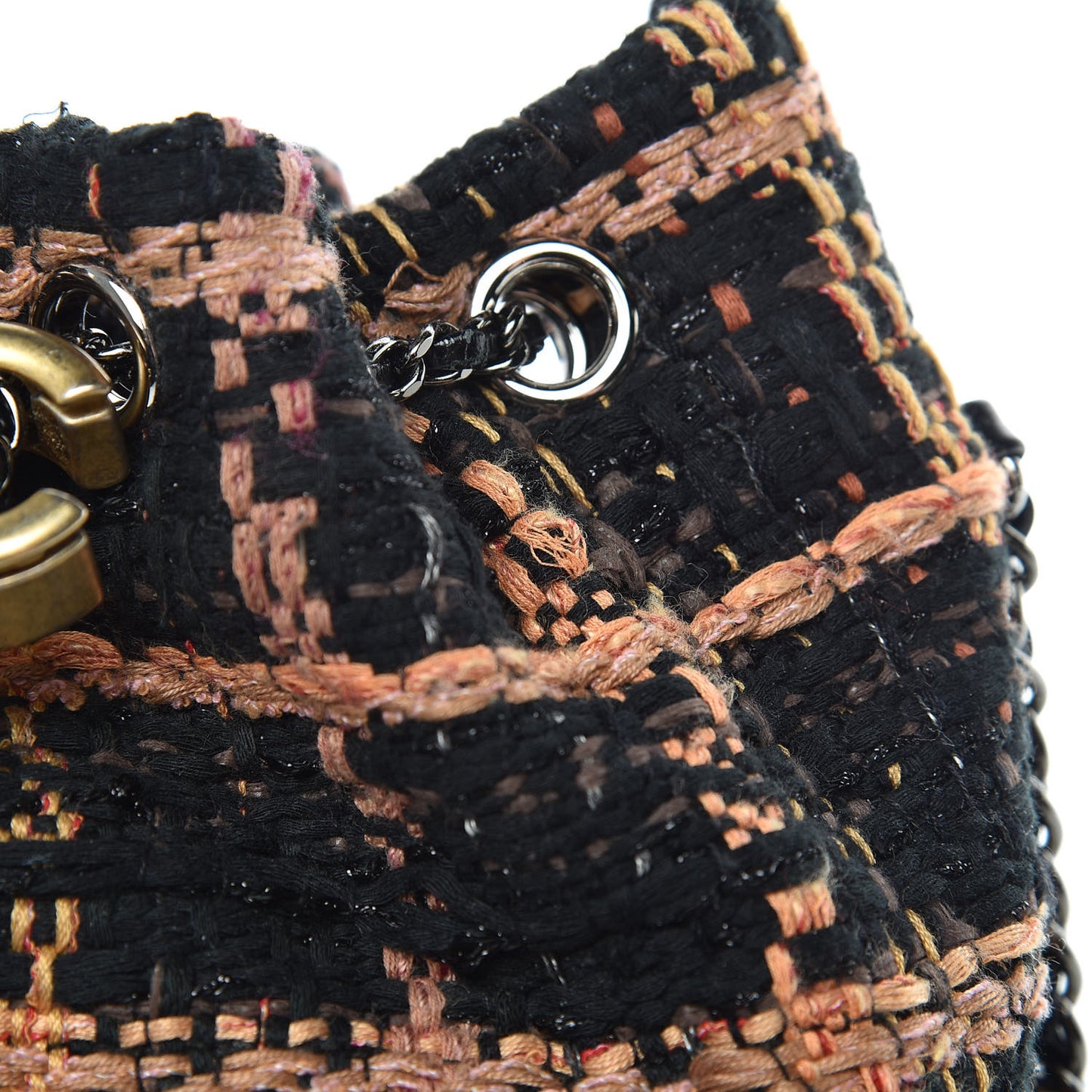 Tweed Calfskin Quilted Small Gabrielle Bucket Black Brown Orange