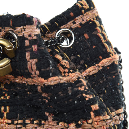 Chanel Tweed Calfskin Quilted Small Gabrielle Bucket Black Brown Orange 12 of 15