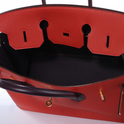 Hermes Togo Bi Color Horseshoe Birkin 35 Rouge Casaque and Raisin 12 of 13