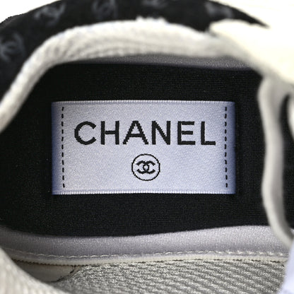 Chanel Nylon Suede Calfskin Printed CC Sneakers 37 White Black 7 of 8