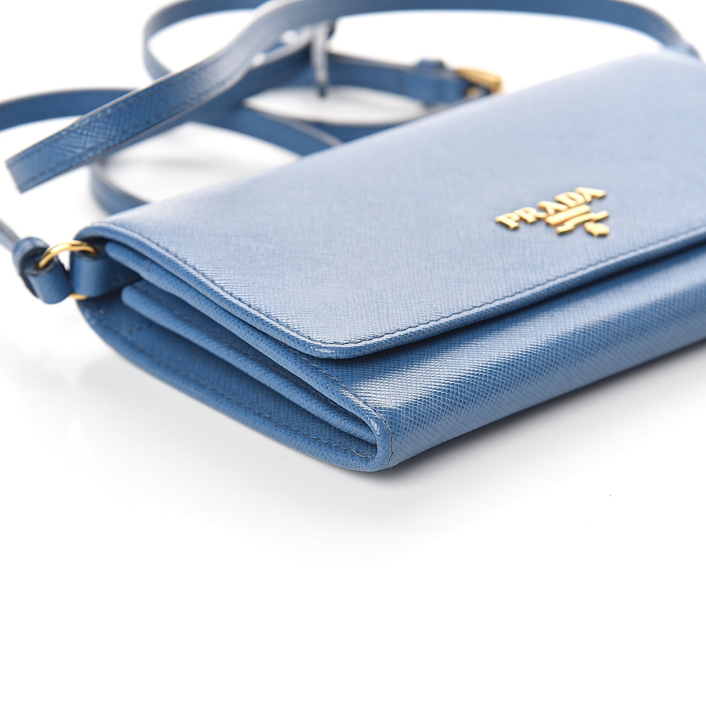 Saffiano Metal Mini Crossbody Wallet Cobalto