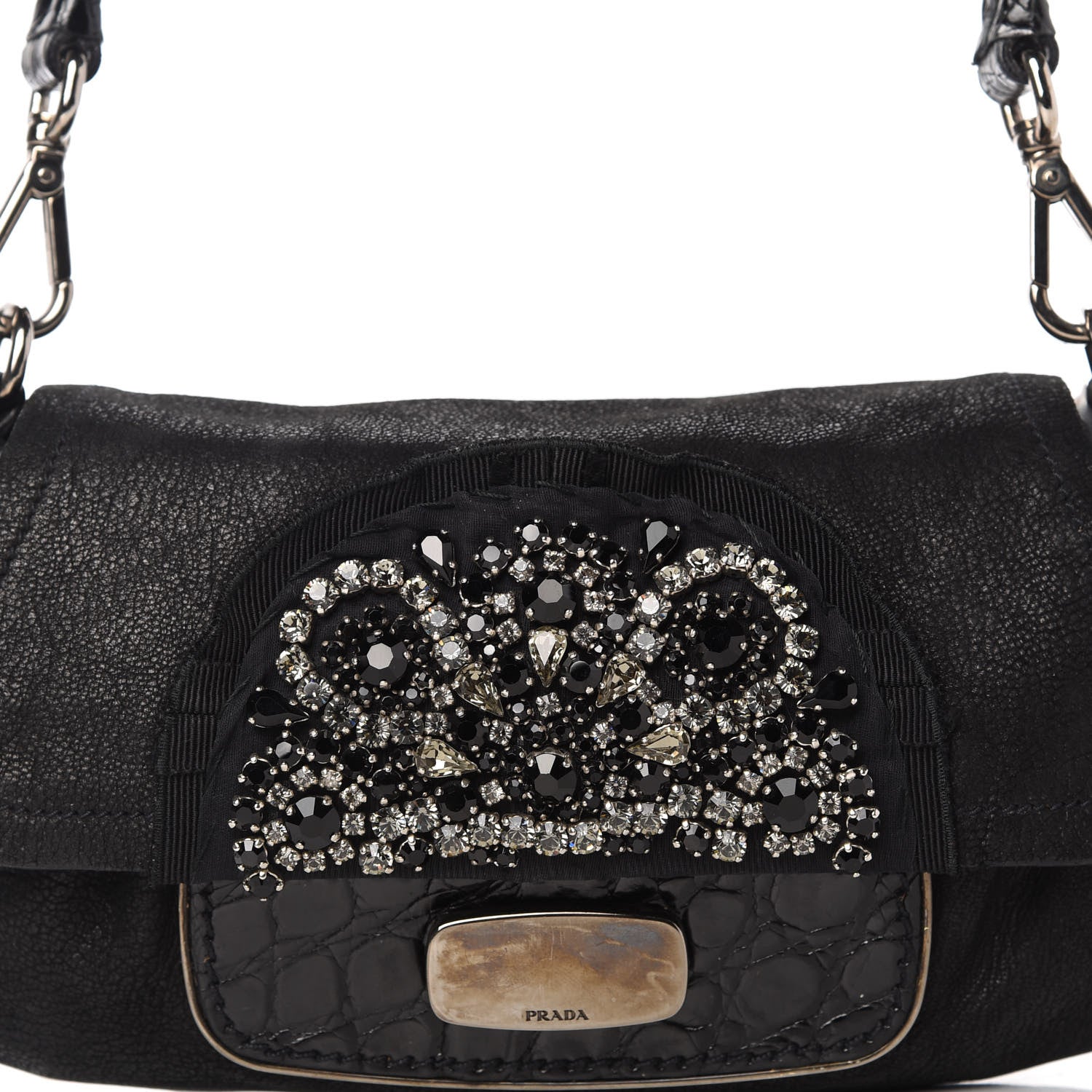Prada Camosciato Crocodile Crystal Shoulder Bag Black 11 of 11