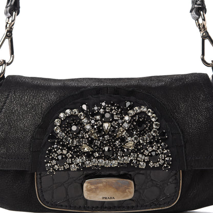Prada Camosciato Crocodile Crystal Shoulder Bag Black 11 of 11