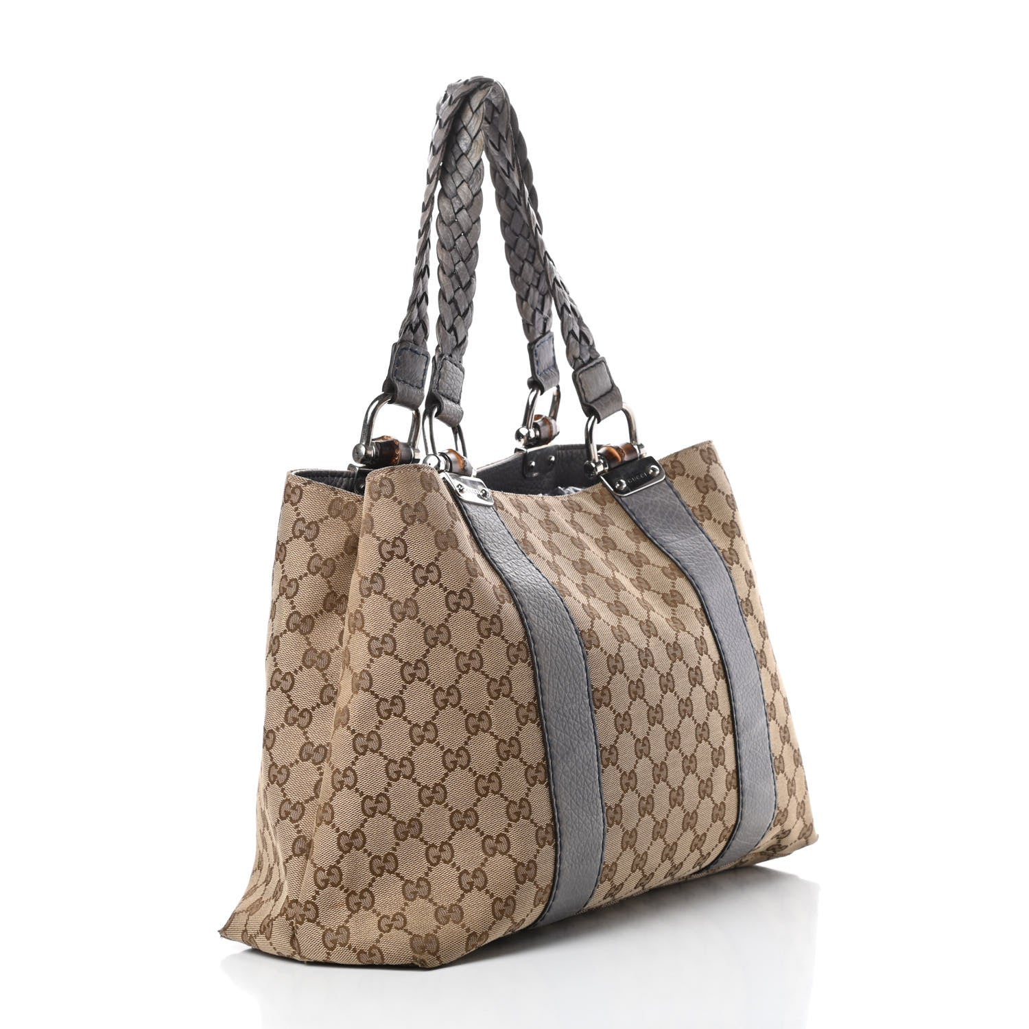 Gucci Monogram Medium Bamboo Bar Tote Blue 3 of 13