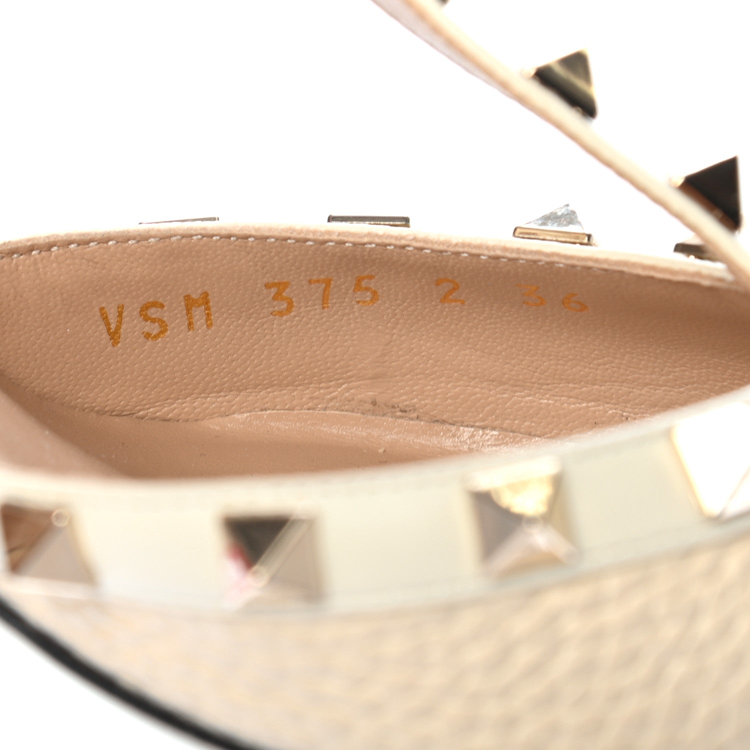 Valentino Garavani Pebbled Calfskin Rockstud Ankle Strap Low Heel Pumps 36 Ivory 8 of 8