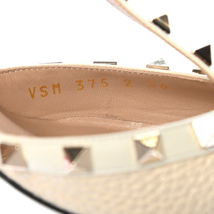 Valentino Garavani Pebbled Calfskin Rockstud Ankle Strap Low Heel Pumps 36 Ivory 8 of 8