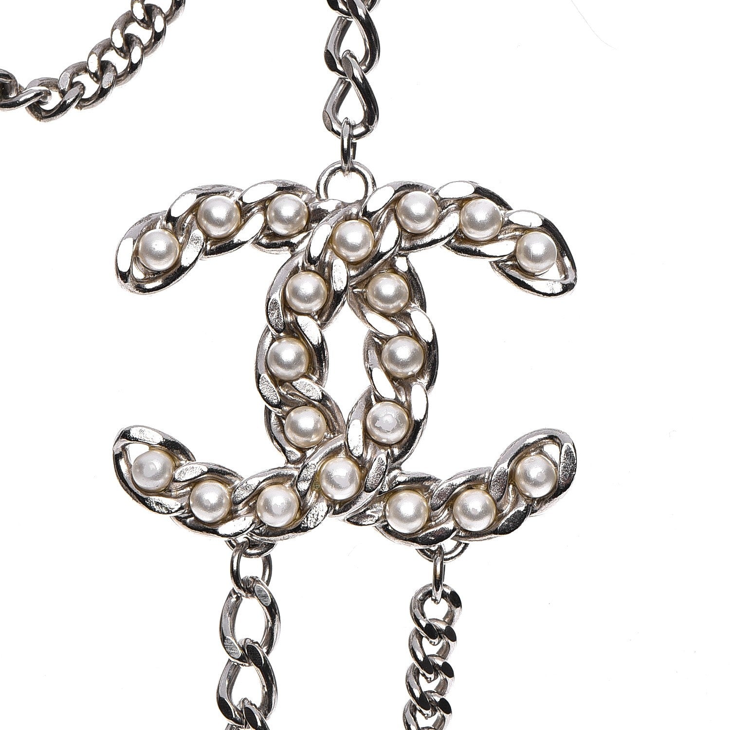 Chanel Pearl CC Long Chain Necklace Silver 4 of 7