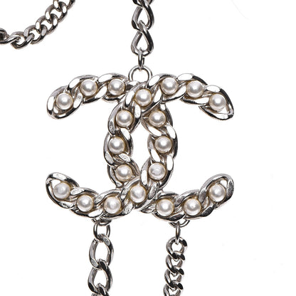 Chanel Pearl CC Long Chain Necklace Silver 4 of 7