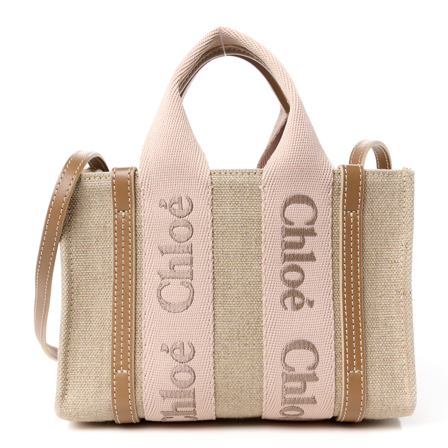 Chloe Linen Calfskin Mini Woody Ribbon Tote With Strap Blushy Beige 1 of 11