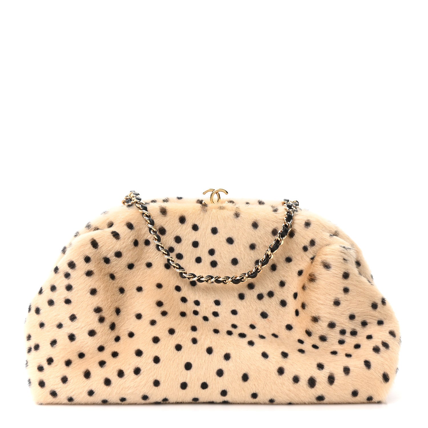 Chanel Pony Hair Cheetah Printed Lambskin Clutch With Chain Beige Black 1 of 12