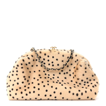 Chanel Pony Hair Cheetah Printed Lambskin Clutch With Chain Beige Black 1 of 12
