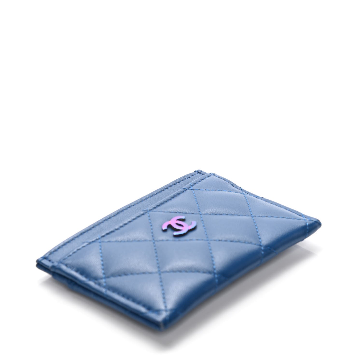 Chanel Lambskin Quilted Card Holder Blue Pink 4 of 8