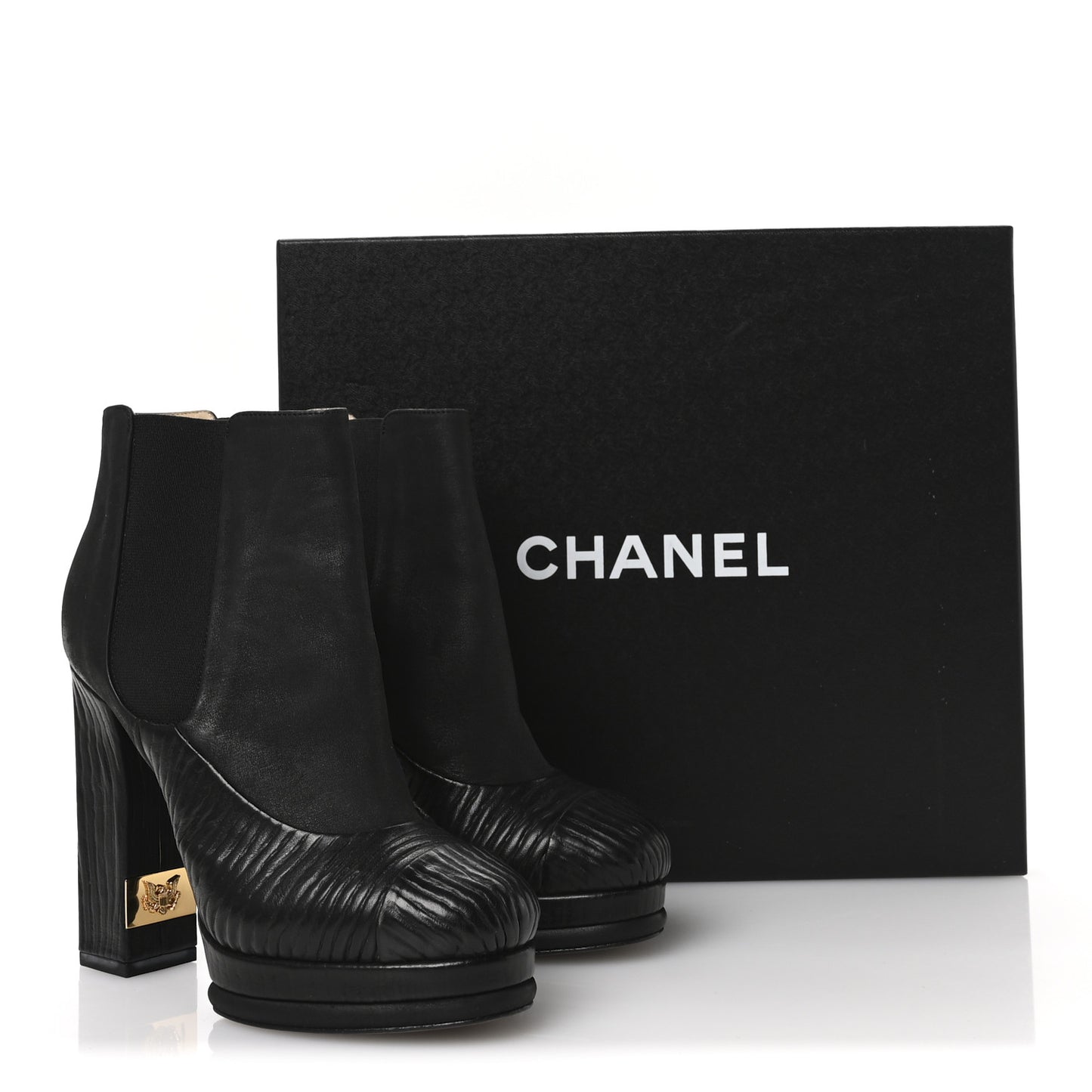 Wax Suede Wood Effect Calfskin Platform Ankle Boots 37.5 Black